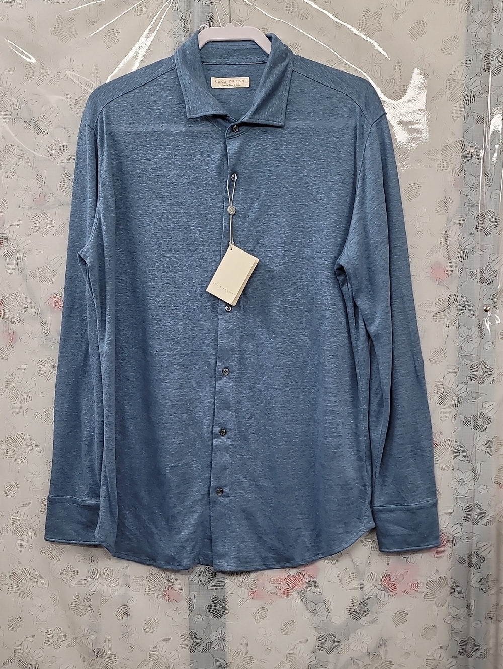 Luca Faloni Slim-Fit Blue Men's Button-Down Shirt Size XL